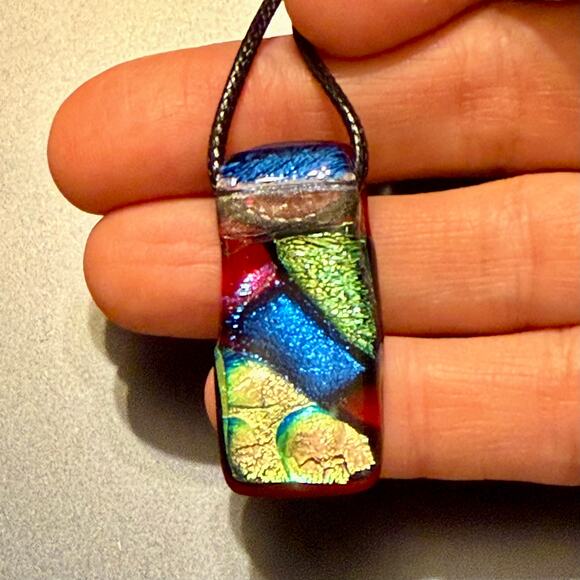 Colorful Handcrafted Fused Art Glass Pendant - Picture 6 of 6